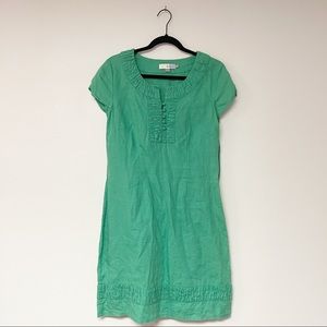 Boden 100% Linen Green Cap Sleeve Mid Length Dress